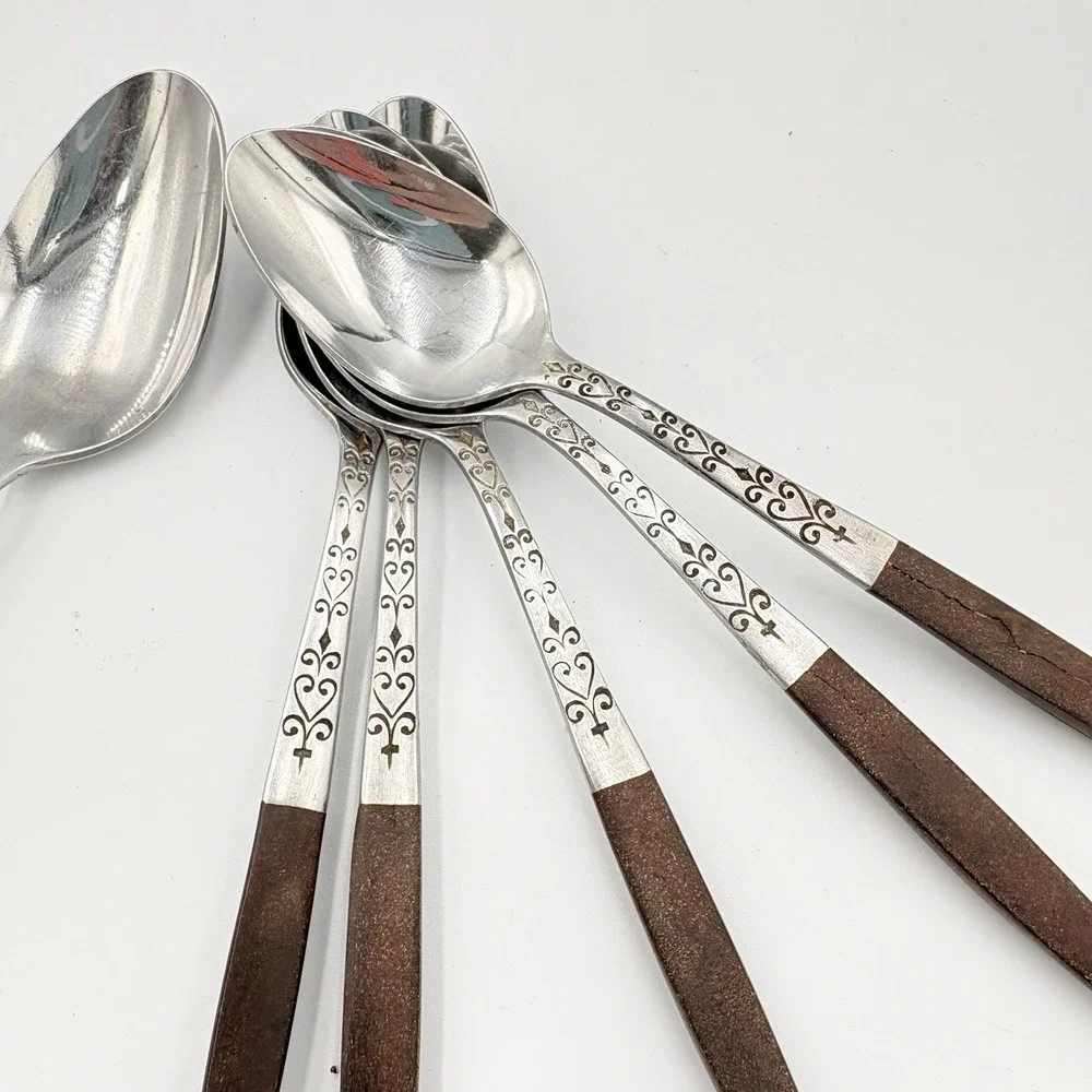 Interpur MCM Set-Spoons Stainless Faux Wood Handle‎ 5 Teaspoons 1 Tablespoon Rd